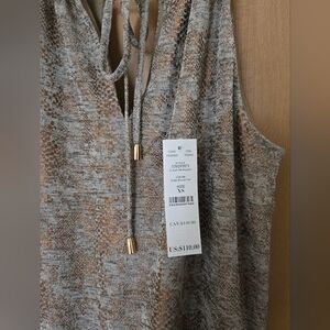 White House Black Market Silver and Brown Tie Front Mini Dress